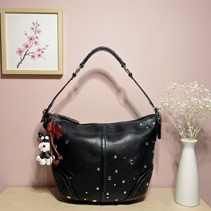 RARE Coach Soho Black Studded Grommet Hobo with silver hardware